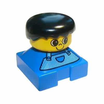 Duplo 2 x 2 x 2 Figure Brick, Blue Base, Striped Overalls, Black Hair, Large Eyes, Freckles on Nose (75413)