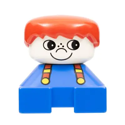 Duplo 2 x 2 x 2 Figure Brick, Blue Base with Suspenders, White Head with Freckles on Nose, Red Male Hair