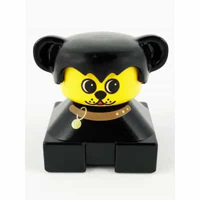 Duplo 2 x 2 x 2 Figure Brick, Dog, Black Base with Collar, Black Hair with Ears, Yellow Dog face