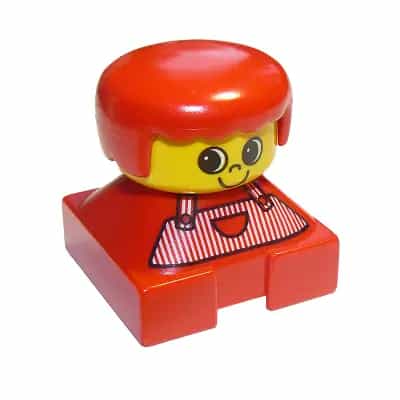 Duplo 2 x 2 x 2 Figure Brick, Red Base with Red Stripe Overalls, Red Hair, Large Eyes (75423)
