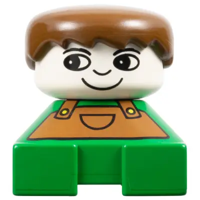 Duplo 2 x 2 x 2 Figure Brick, Green Base with Overalls, Brown Hair, White Head