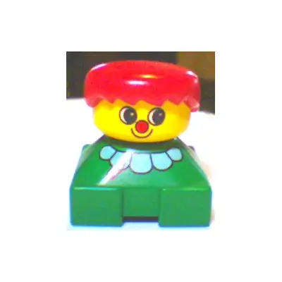 Duplo 2 x 2 x 2 Figure Brick, Clown, Green Base with White Collar, Yellow Head with Red Nose, Red Hair