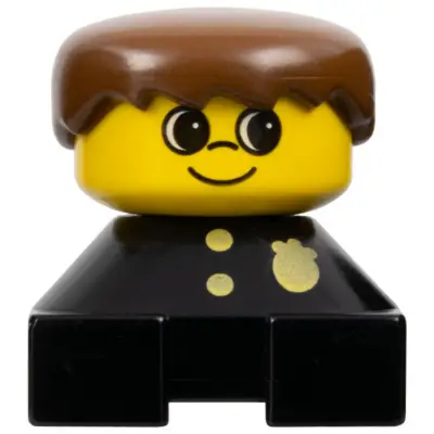 Duplo 2 x 2 x 2 Figure Brick, Black Base with Police Pattern, Yellow Head, Brown Male Hair (75419)