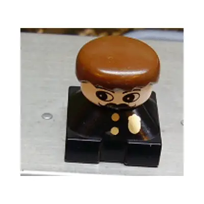 Duplo 2 x 2 x 2 Figure Brick, Black Base with Police Pattern, White Head with Moustache, Brown Male Hair