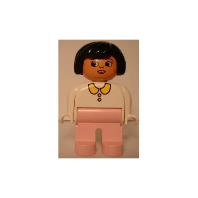Duplo Figure, Female, Rose Pink Legs, White Blouse, Black Hair (75184)