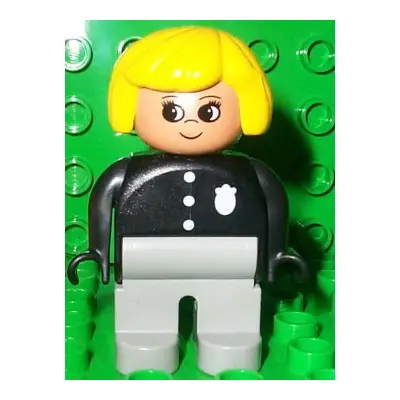 Duplo Figure, Female Police, Light Gray Legs, Yellow Hair