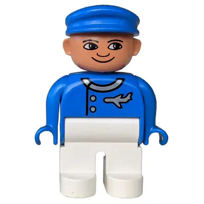 Duplo Figure, Male, White Legs, Blue Top (Airplane Jetliner Pilot)