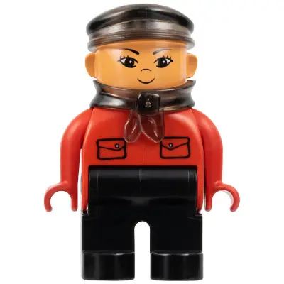 Duplo Figure, Male, Black Legs, Red Top with Pockets (Intelli-Train Red Conductor)