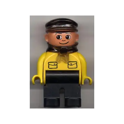 Duplo Figure, Male, Black Legs, Yellow Top with Pockets (Intelli-Train Yellow Conductor)