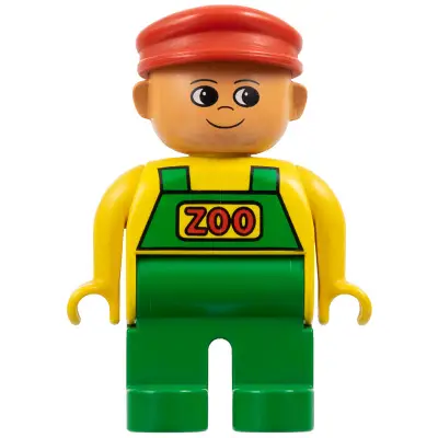Duplo Figure, Male, Green Legs, Yellow Top with Green Overalls, Red Cap (Zoo Keeper) (75694)