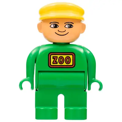 Duplo Figure, Male, Green Legs, Green Top, Yellow Cap (Zoo Keeper)