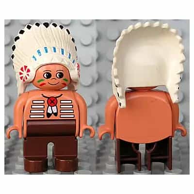 Duplo Figure, Male, Brown Legs, Nougat Top with White Stripes (Native American Chief)