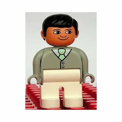 Duplo Figure, Male, White Legs, Light Gray Top with White Shirt and Light Green Tie, Black Hair (75181)