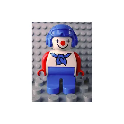 Duplo Figure, Male Clown, Blue Legs, Blue Aviator Helmet, Blue Neckerchief