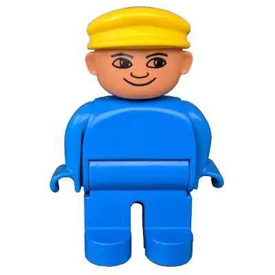 Duplo Figure, Male, Blue Legs, Blue Top, Yellow Cap