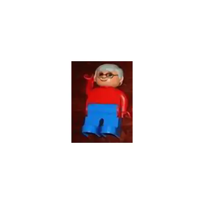 Duplo Figure, Male, Blue Legs, Red Top, Gray Hair, Glasses