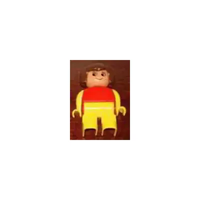 Duplo Figure, Female, Yellow Legs, Red Top with Yellow Arms, Brown Hair