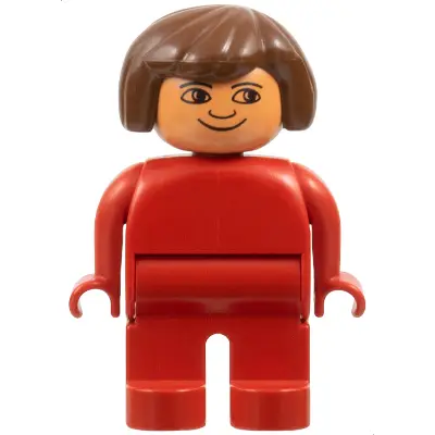 Duplo Figure, Female, Red Legs, Red Top, Brown Hair