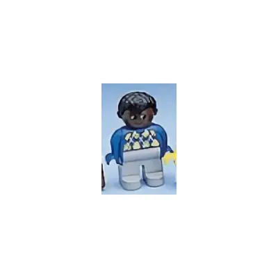 Duplo Figure, Male, Light Gray Legs, Blue Argyle Sweater, Black Hair, Brown Head (75693)