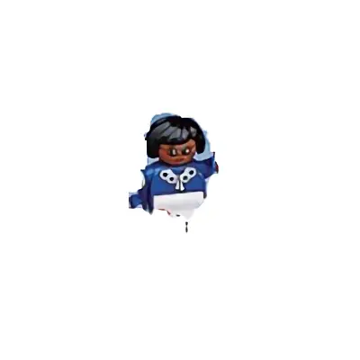 Duplo Figure, Female, White Legs, Blue Top with White Buttons, Black Hair (75692)