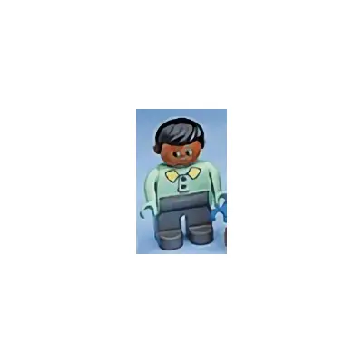 Duplo Figure, Male, Dark Gray Legs, Light Green Top With 2 Buttons And Collar, Black Hair (75691)
