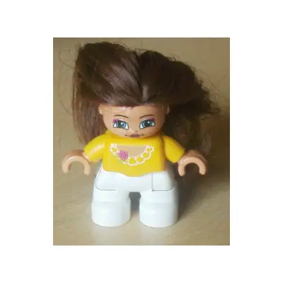 Duplo Figure Lego Ville, Child Girl, White Legs, Orange Top, Brown Hair (Princess)