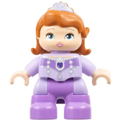 Duplo Figure Lego Ville, Child Girl, Medium Lavender Legs, Lavender Top, Dark Orange Hair with Tiara, Princess Sofia (6099601)