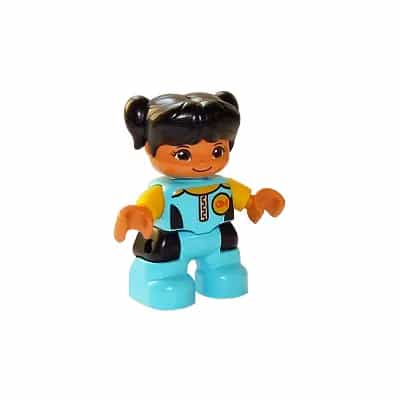 Duplo Figure Lego Ville, Child Girl, Medium Azure Diving Suit, Yellow Arms, Black Hair with Pigtails (6266937)