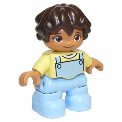 Duplo Figure Lego Ville, Child Girl, Bright Light Blue Legs, Bright Light Yellow Top, Dark Brown Hair