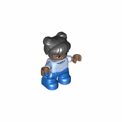 Duplo Figure Lego Ville, Child Girl, Blue Legs, Bright Light Blue Top with White Snowflakes, Reddish Brown Eyes, Black Hair (6397614)