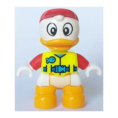 Duplo Figure Lego Ville, Huey Duck, Neon Yellow Life Jacket, Red Arms and Cap (6426711)