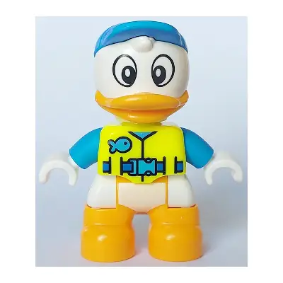 Duplo Figure Lego Ville, Dewey Duck, Neon Yellow Life Jacket, Dark Azure Arms and Cap (6438662)