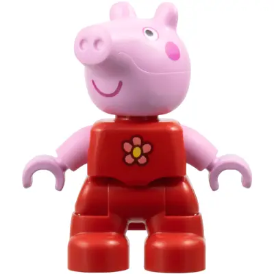Duplo Figure Lego Ville, Peppa Pig - Red Outfit with Coral and Yellow Flower (6486135)