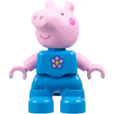 Duplo Figure Lego Ville, George Pig - Dark Azure Outfit with Lavender and Yellow Flower (6486140)
