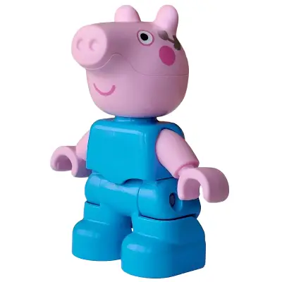 Duplo Figure Lego Ville, George Pig - Dark Azure Plain Outfit with Silver Earpiece Pattern (6600808)