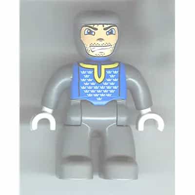 Duplo Figure Lego Ville, Male Castle, Dark Bluish Gray Legs, Blue Chest, Dark Bluish Gray Arms, White Hands