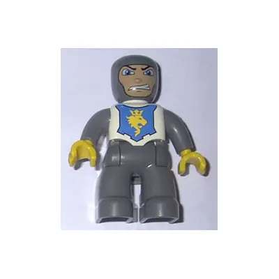 Duplo Figure Lego Ville, Male Castle, Dark Bluish Gray Legs, White Chest, Dark Bluish Gray Arms, Yellow Hands