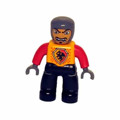 Duplo Figure Lego Ville, Male Castle, Black Legs, Bright Light Orange Chest, Red Arms, Dark Bluish Gray Hands, Open Mouth (4265815)