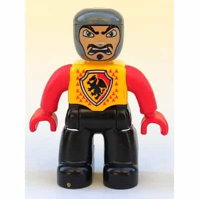 Duplo Figure Lego Ville, Male Castle, Black Legs, Bright Light Orange Chest, Red Arms, Red Hands