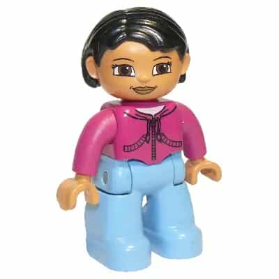 Duplo Figure Lego Ville, Female, Medium Blue Legs, Magenta Top, Black Hair, Brown Eyes (4667658)
