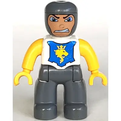 Duplo Figure Lego Ville, Male Castle, Dark Bluish Gray Legs, White Chest, Yellow Arms, Yellow Hands