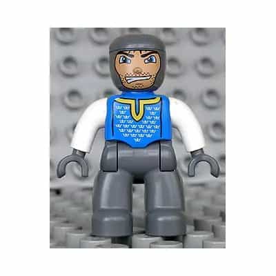 Duplo Figure Lego Ville, Male Castle, Dark Bluish Gray Legs, Blue Chest, White Arms, Dark Bluish Gray Hands (4265816)