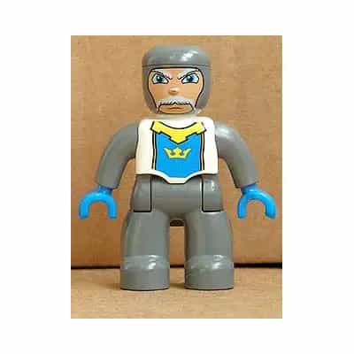 Duplo Figure Lego Ville, Male Castle, Dark Bluish Gray Legs, White Chest, Dark Bluish Gray Arms, Blue Hands