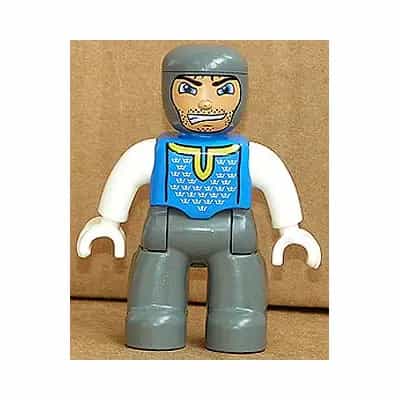 Duplo Figure Lego Ville, Male Castle, Dark Bluish Gray Legs, Blue Chest, White Arms, White Hands