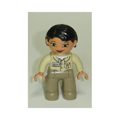 Duplo Figure Lego Ville, Female, Dark Tan Legs, Tan Top, Black Hair (Zoo Keeper)