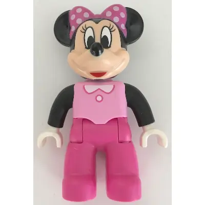 Duplo Figure Lego Ville, Minnie Mouse, Bright Pink Top with Black Sleeves, Dark Pink Legs (6206110)
