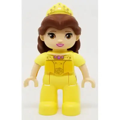 Duplo Figure Lego Ville, Disney Princess, Belle, Bright Light Yellow Legs, Top, and Tiara, Reddish Brown Hair (6244621)