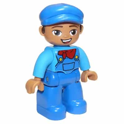 Duplo Figure Lego Ville, Male, Blue Legs, Dark Azure Shirt with Blue Overalls and Red Neckerchief Pattern, Blue Cap (6273563)