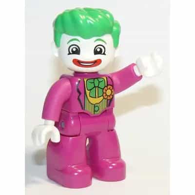 Duplo Figure Lego Ville, The Joker, Magenta Legs and Top, White Hands, White Head, Red Lips, Bright Green Hair