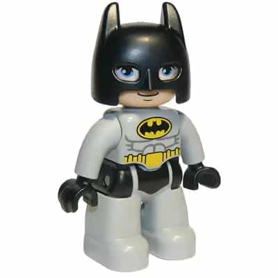 Duplo Figure Lego Ville, Batman, Black Cowl, Light Bluish Gray Suit and Legs
